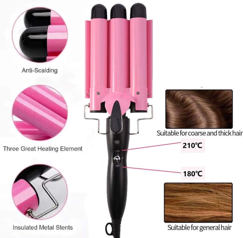 MODVICA 3 Barrel Curling Iron Wand 26mm Hair Waver Temperature Adjustable Ceramic Hair Curling Iron (Pink) - Image 4